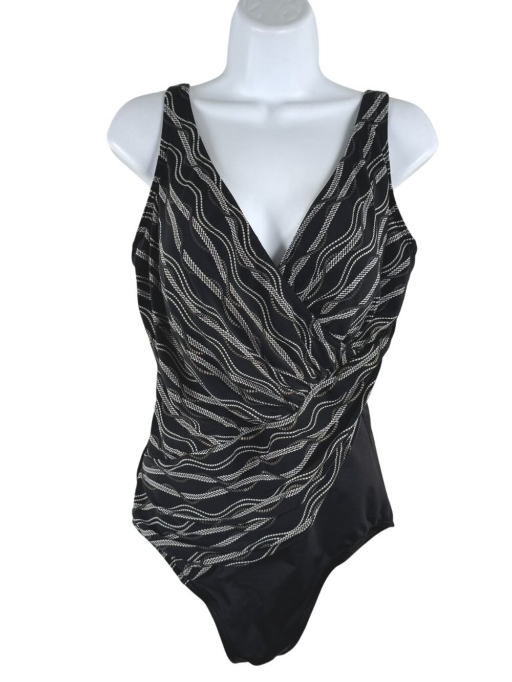 Miraclesuit Oceanus One Piece Swimsuit Size 14 Black White Printed SW-2163